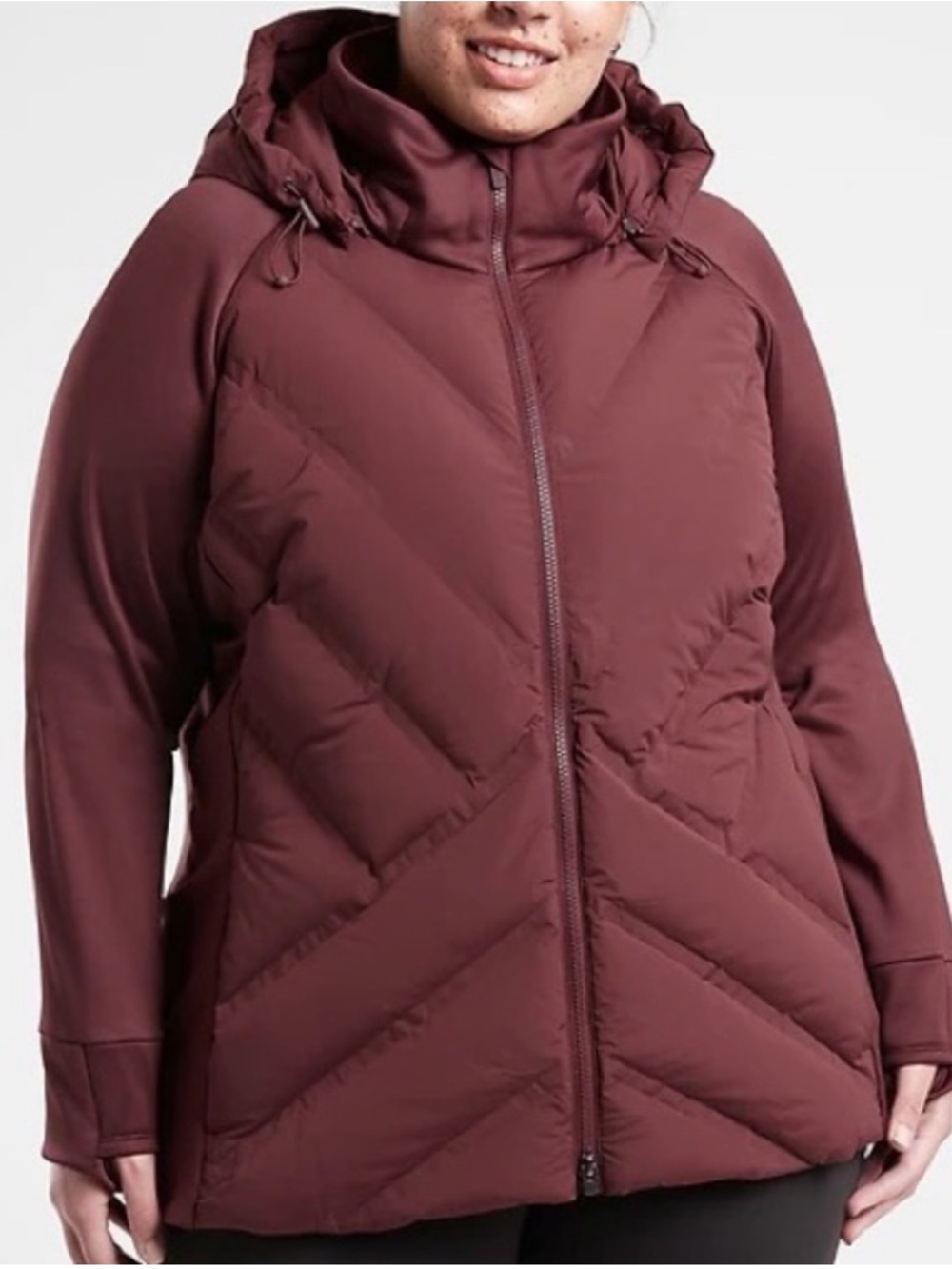 Athleta Inlet Jacket Hooded Puffer Jacket Down Fill Decadent Chocolate 3X